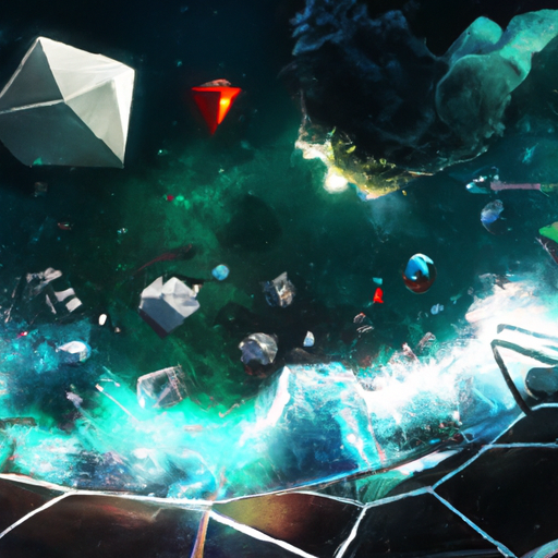 A stunning digital painting depicting the world of Metaverse, a decentralized platform for building and managing digital assets. The platform aims to give users full control over their digital identities and information through secure, trustless transactions on a public blockchain. The painting showcases the top 10 metaverse crypto projects including Decentraland, The Sandbox, and Star Atlas, each with their own unique features and benefits. The use of warm colors and captivating imagery captures the immersive and exciting world of Metaverse. The painting is sure to trend on ArtStation and appeal to fans of vaporwave style art.