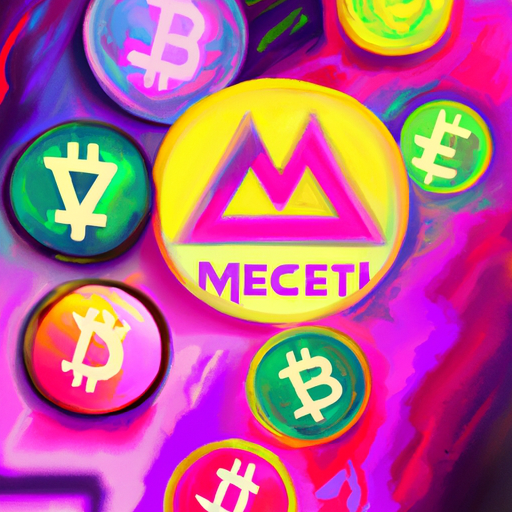 a vibrant digital painting about memecoins, crypto market, DOGE, Uwerx, presale, profit, gorgeous digital painting, warm colors captivating, trending on ArtStation, in the style of vaporwave.