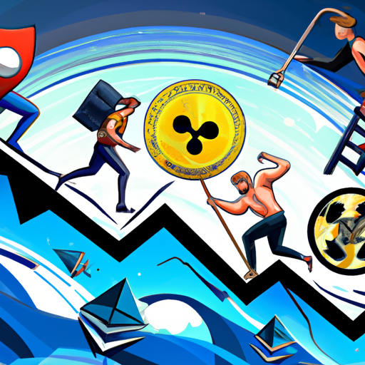 A stunning digital painting showcasing the recent rallies in the cryptocurrency market, with Bitcoin leading the way with a 15% weekly gain. Ethereum also saw a notable increase of 10.5%, while Ripple had a slower week with only a 1.5% gain. Other altcoins such as Cardano, Dogecoin, and Polygon also had fruitful weeks, with gains ranging from 9-10%. Tron and Woo Network were also notable gainers, with 3% and 16% gains respectively. The Bollinger bands for Bitcoin show relatively stable volatility for the week. The painting is full of vibrant colors and is trending on ArtStation, in the style of vaporwave.
