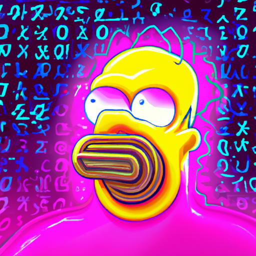 a breath taking expressive abstract visual about cryptocurrency, Homer (SIMPSON), Uwerx, blockchain, freelance economy, gorgeous digital painting, warm colors captivating, trending on ArtStation, in the style of vaporwave