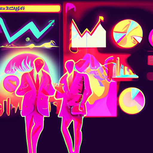A professional digital painting about the crypto world, angel investors, market analysis, investments, funding rounds, prominent figures, and growth, gorgeous digital painting, warm colors captivating, trending on ArtStation, in the style of vaporwave.