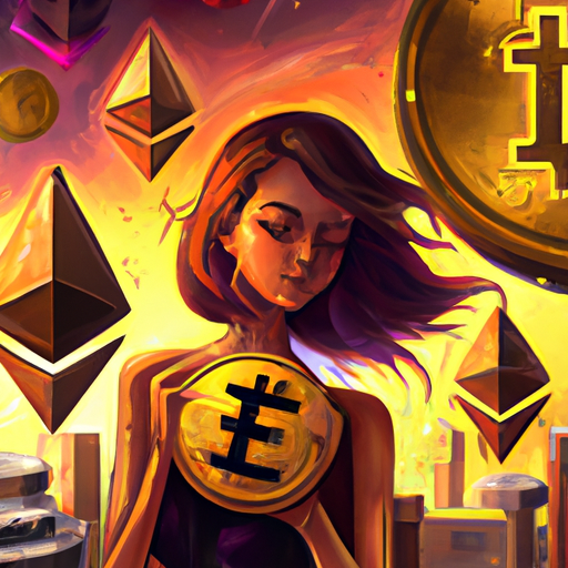 a professional digital painting about Ethereum, volatility, trading volume, gains, Bitcoin, Cardano, Solana, gorgeous digital painting, warm colors captivating, trending in artstation.