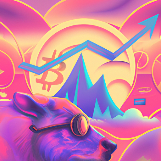 a professional digital painting about bullish market sentiment, global cap, bitcoin, XRP, Internet computer, PEPE, trading volume, gorgeous digital painting, warm colors captivating, trending on ArtStation, in the style of vaporwave.