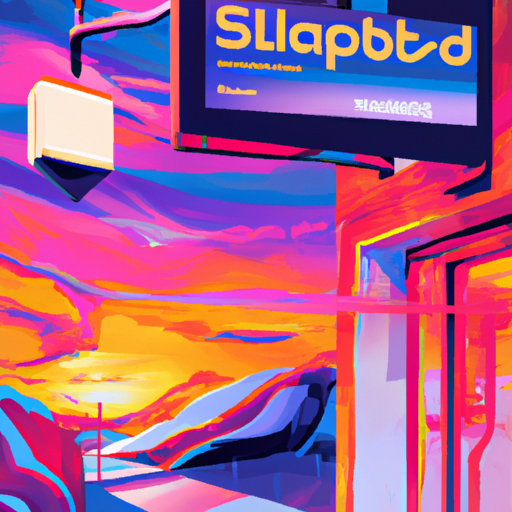a futuristic digital painting about Sleap.io, a web3 hotel booking platform, blockchain, AI-driven personalization, cryptocurrency transactions, gorgeous digital painting, warm colors captivating, trending in artstation, in the style of vaporwave