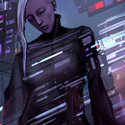 a futuristic digital painting about BLK DNM, connected fashion, blockchain innovation, virtual and physical worlds, gorgeous digital painting, warm colors captivating, trending on ArtStation, in the style of cyberpunk