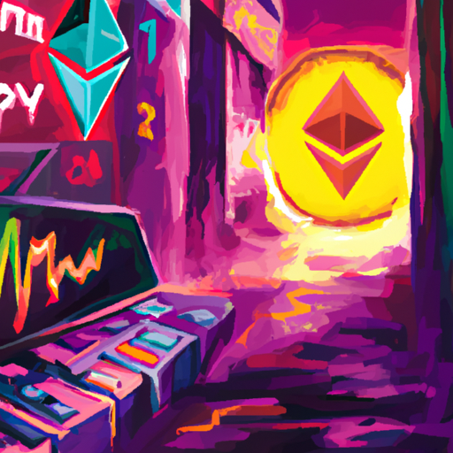 A professional digital painting about global crypto markets, Bitcoin, Ethereum, trading volume, market cap, gorgeous digital painting, warm colors captivating, trending on ArtStation, in the style of vaporwave