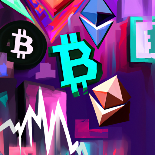 a breath taking expressive abstract visual about market, global market cap, bitcoin, unitrade, polygon, litecoin, gains, trading volume, gorgeous digital painting, warm colors captivating, trending on ArtStation, in the style of vaporwave