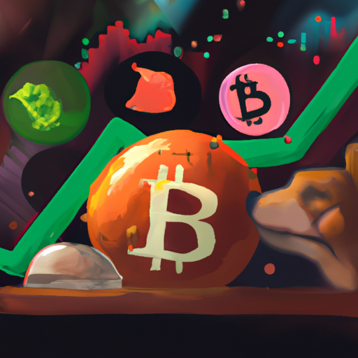a professional digital painting about market performance, global market cap, bitcoin, BNB, Compound, Polkadot, Sui, Pepe, gains, volatility, gorgeous digital painting, warm colors captivating, trending in artstation