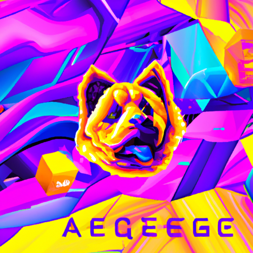 A breath taking expressive abstract visual about Alex The Doge (ALEX), memecoin, GameFi, Bitcoin Cash (BCH), cryptocurrency, decentralized finance (DeFi), play-to-earn gaming, Miracle Verse, Polygon blockchain, promising GameFi player, gorgeous digital painting, warm colors captivating, trending on ArtStation, in the style of vaporwave.