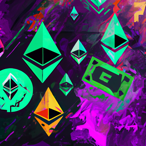 a breath taking expressive abstract visual about crypto market volatility, Bitcoin, Ethereum, SpaceX, SEC, ETFs, gorgeous digital painting, warm colors captivating, trending on ArtStation, in the style of vaporwave