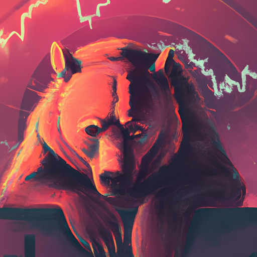 A professional digital painting about the global market, Bitcoin, bear activity, volatility, fear and greed, gorgeous digital painting, warm colors captivating, trending on ArtStation, in the style of vaporwave