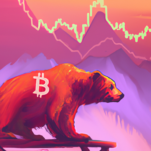 A professional digital painting about bear activity in markets, global market cap decrease, Bitcoin analysis, volatility levels, bear dominance, gorgeous digital painting, warm colors captivating, trending on ArtStation, in the style of vaporwave.