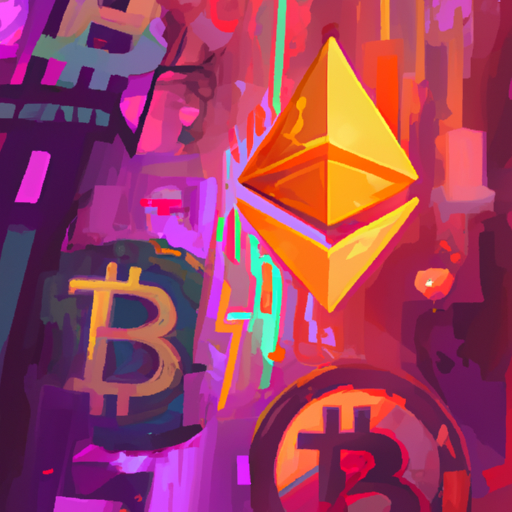 A professional digital painting about the global market, Bitcoin, Ethereum, LINK, volatility, dominance, gorgeous digital painting, warm colors captivating, trending on ArtStation, in the style of vaporwave