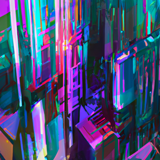 A breath-taking expressive abstract visual about Dymension, blockchain technology, rollups, Dymension Hub, innovative, groundbreaking, gorgeous digital painting, warm colors captivating, trending in ArtStation, in the style of vaporwave.