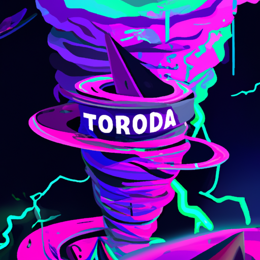 a professional digital painting about Tornado Cash, cryptocurrency, money laundering, North Korea, blockchain, gorgeous digital painting, cool colors captivating, trending on ArtStation, in the style of vaporwave